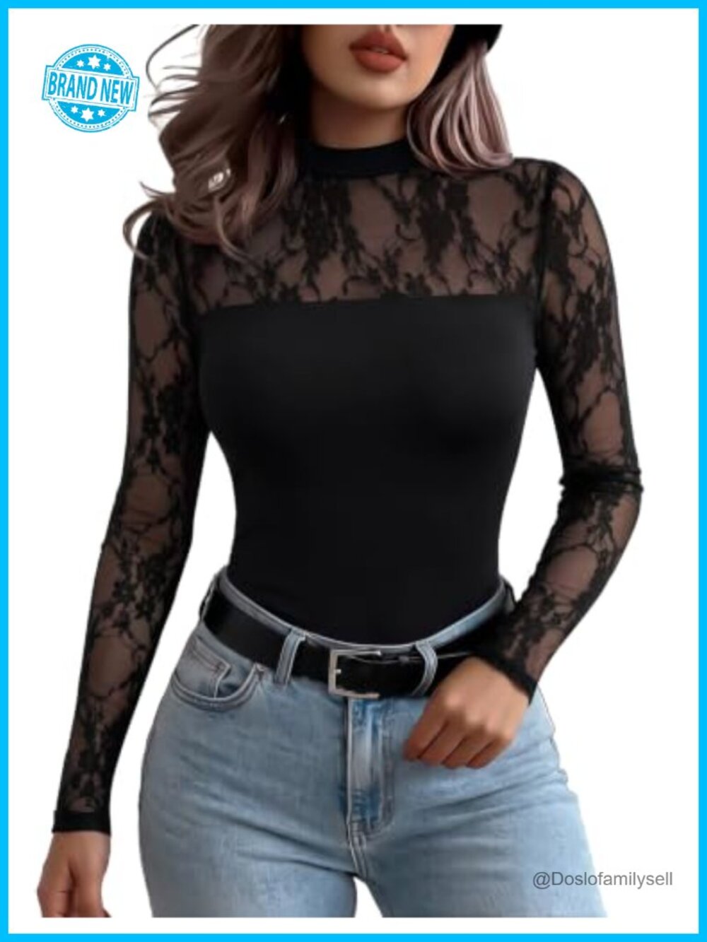 Zeagoo Women's Lace Mesh Long Sleeve Sheer Blouse
